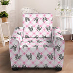 Pink Boston Terrier Plaid Print Armchair Slipcover