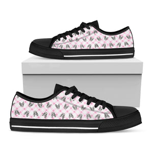 Pink Boston Terrier Plaid Print Black Low Top Shoes