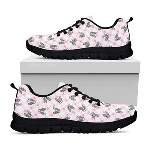 Pink Boston Terrier Plaid Print Black Sneakers