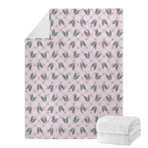 Pink Boston Terrier Plaid Print Blanket