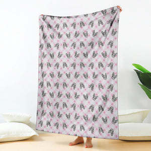 Pink Boston Terrier Plaid Print Blanket
