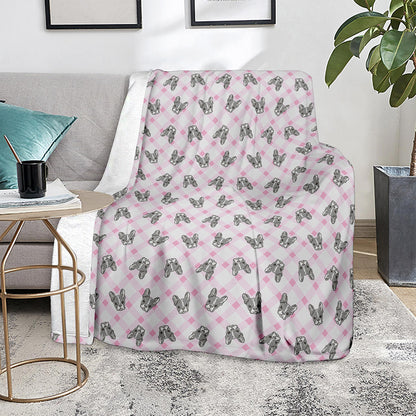 Pink Boston Terrier Plaid Print Blanket