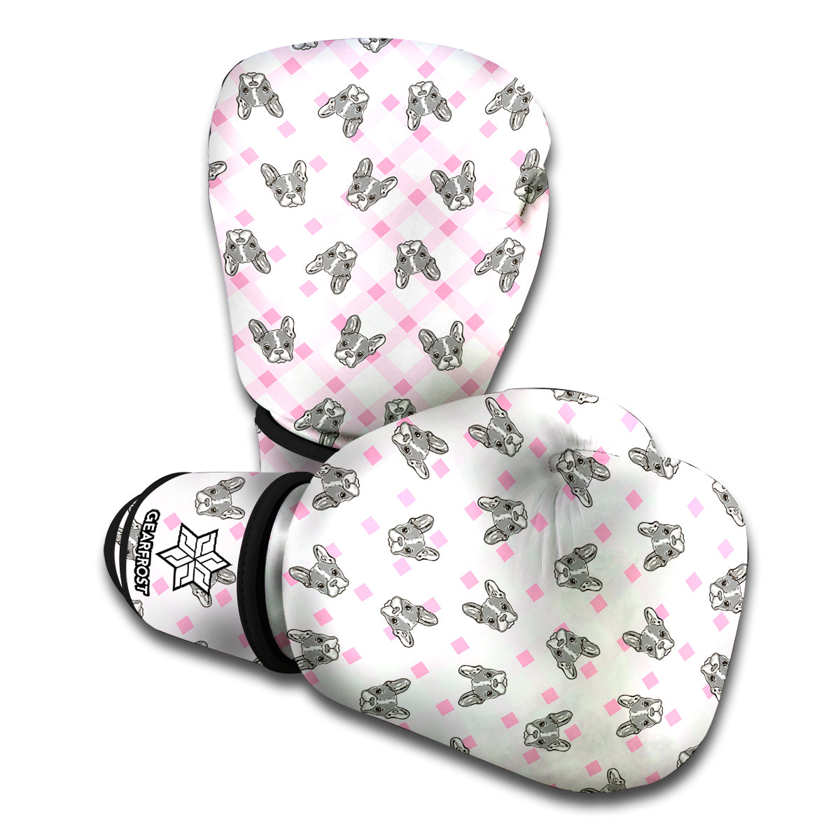 Pink Boston Terrier Plaid Print Boxing Gloves
