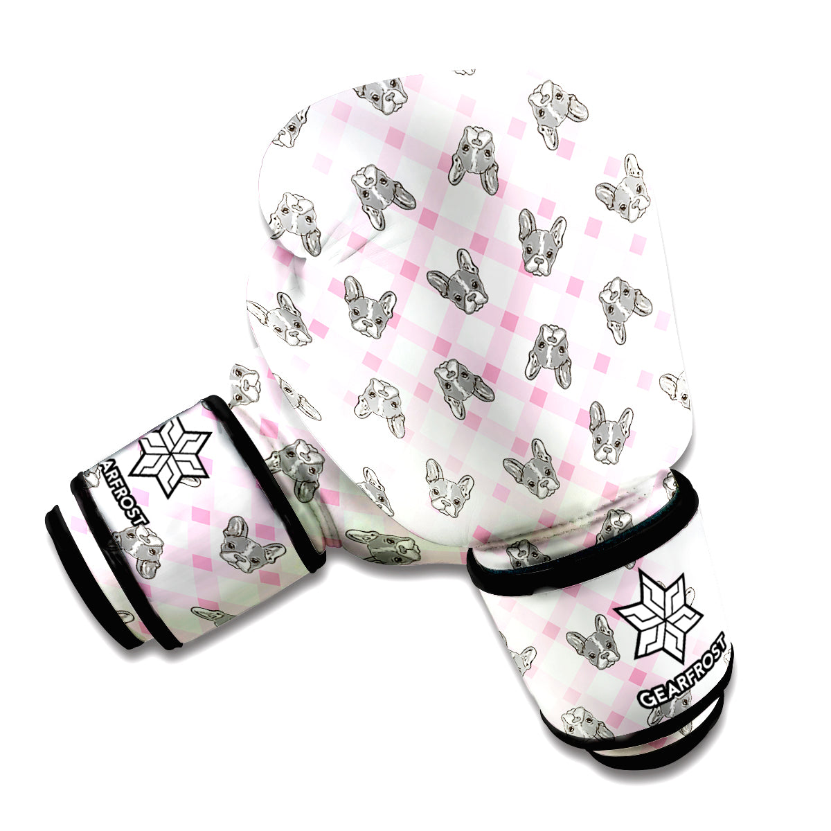 Pink Boston Terrier Plaid Print Boxing Gloves