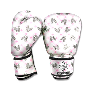 Pink Boston Terrier Plaid Print Boxing Gloves