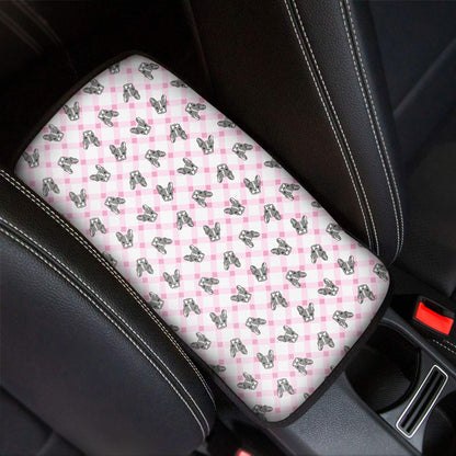 Pink Boston Terrier Plaid Print Car Center Console Cover