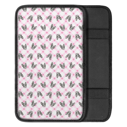 Pink Boston Terrier Plaid Print Car Center Console Cover