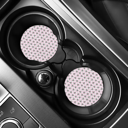 Pink Boston Terrier Plaid Print Car Coasters