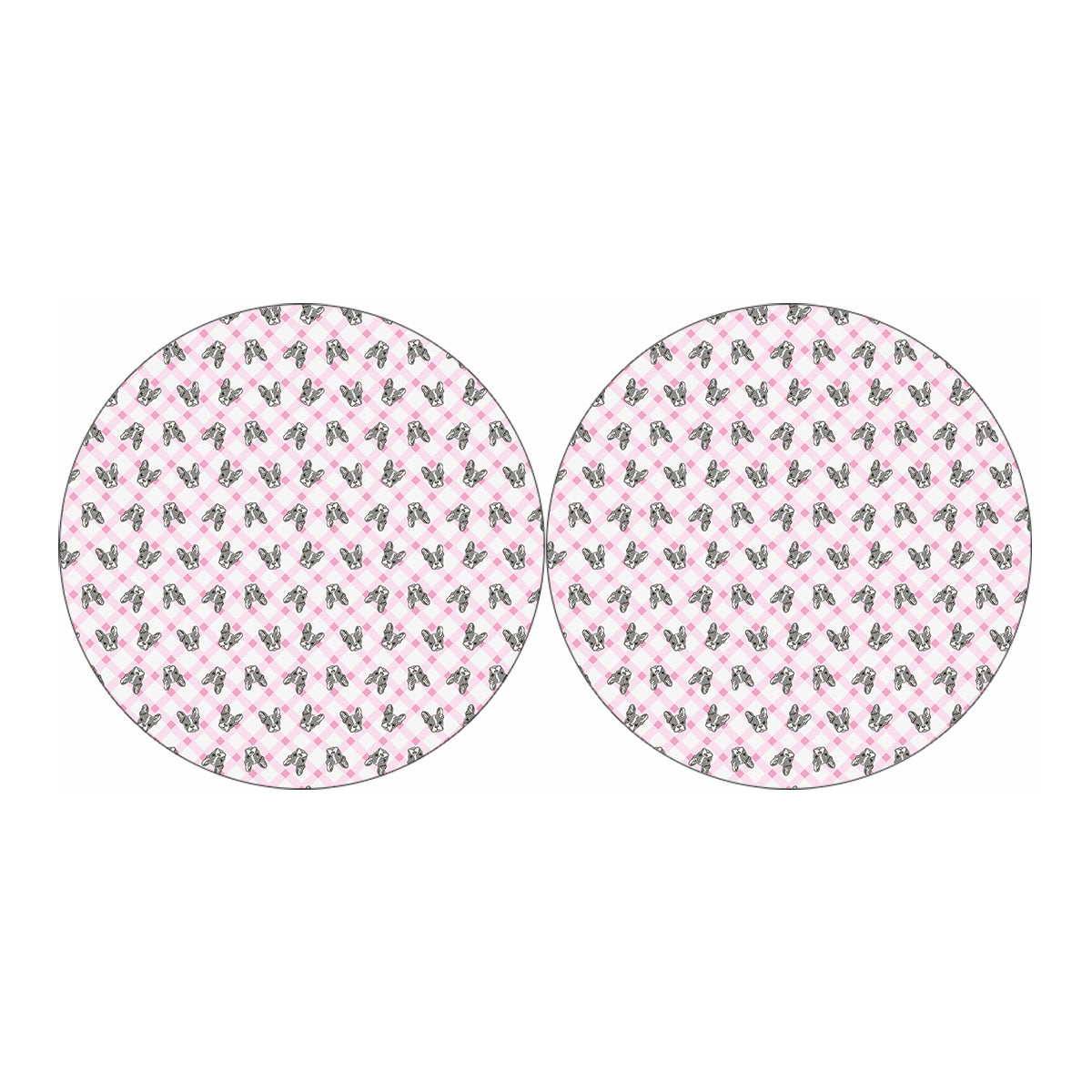 Pink Boston Terrier Plaid Print Car Coasters