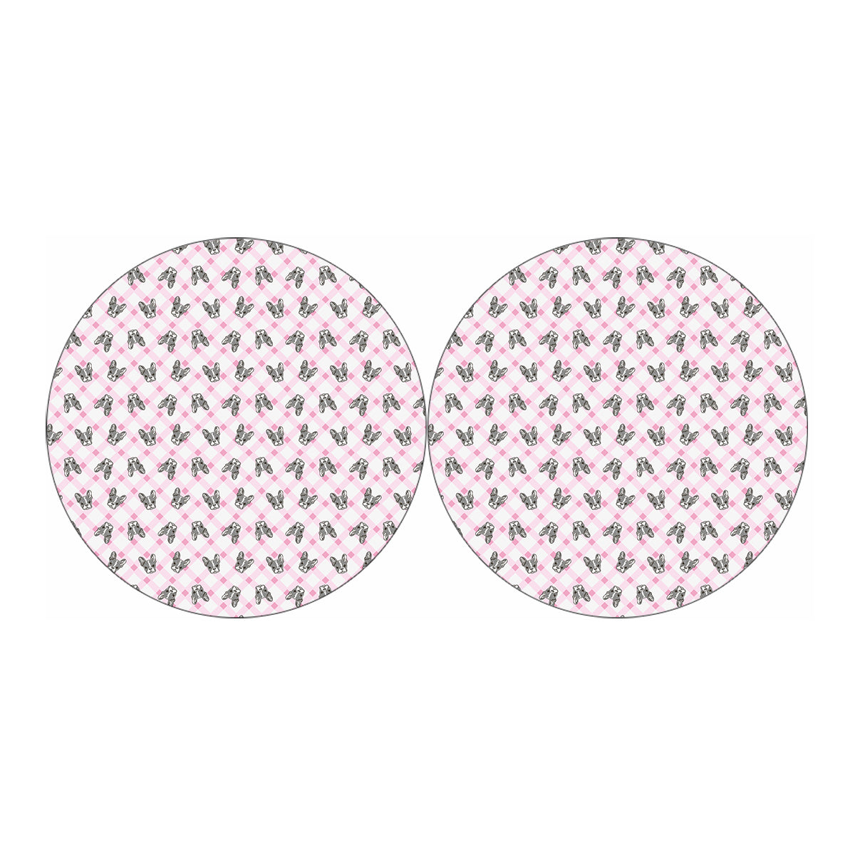 Pink Boston Terrier Plaid Print Car Coasters