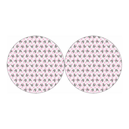 Pink Boston Terrier Plaid Print Car Coasters