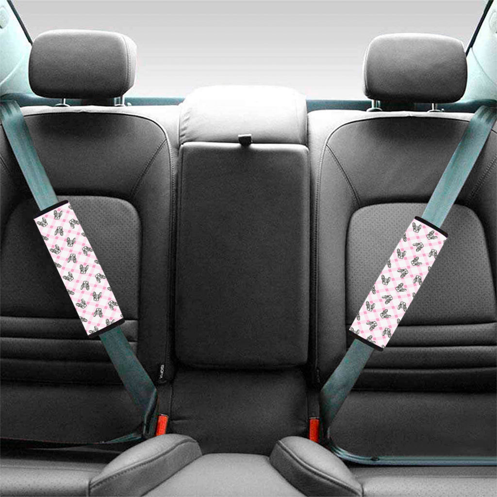 Pink Boston Terrier Plaid Print Car Seat Belt Covers
