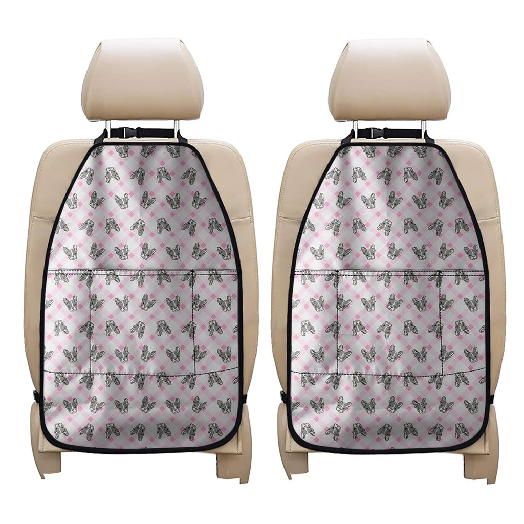 Pink Boston Terrier Plaid Print Car Seat Organizers