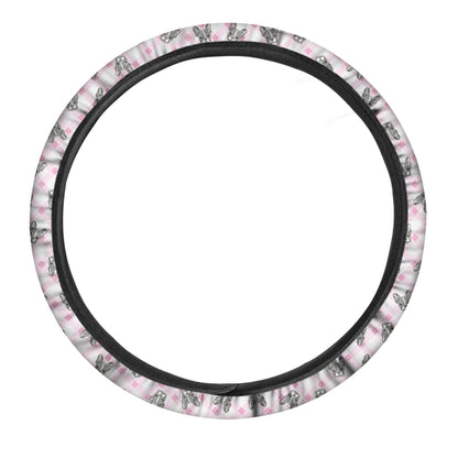Pink Boston Terrier Plaid Print Car Steering Wheel Cover