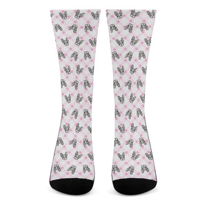 Pink Boston Terrier Plaid Print Crew Socks