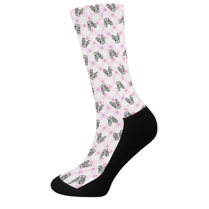 Pink Boston Terrier Plaid Print Crew Socks