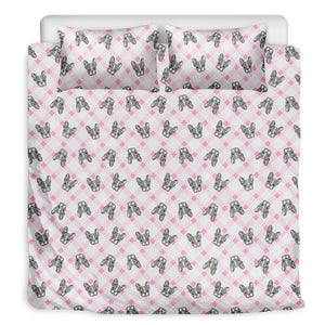 Pink Boston Terrier Plaid Print Duvet Cover Bedding Set