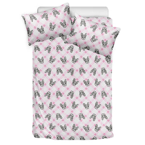 Pink Boston Terrier Plaid Print Duvet Cover Bedding Set