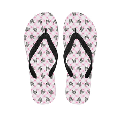 Pink Boston Terrier Plaid Print Flip Flops