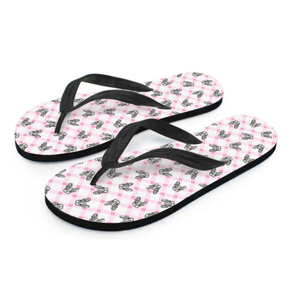 Pink Boston Terrier Plaid Print Flip Flops