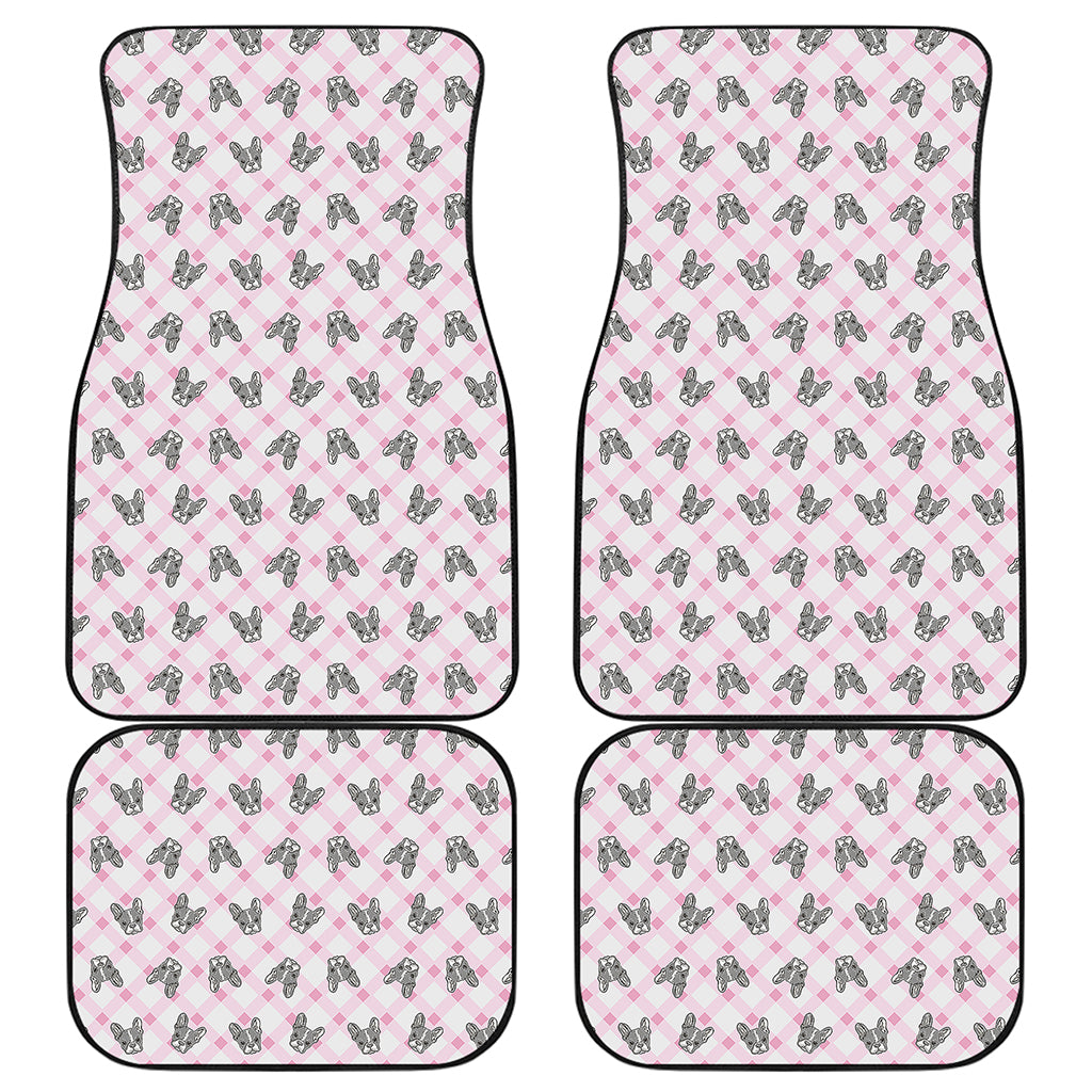 Pink Boston Terrier Plaid Print Front and Back Car Floor Mats