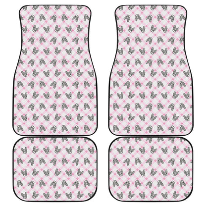 Pink Boston Terrier Plaid Print Front and Back Car Floor Mats
