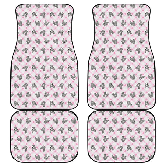 Pink Boston Terrier Plaid Print Front and Back Car Floor Mats