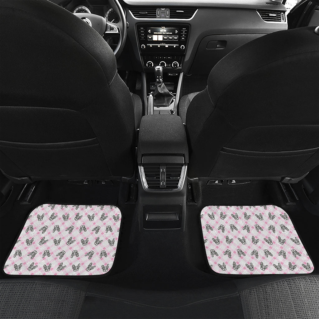 Pink Boston Terrier Plaid Print Front and Back Car Floor Mats