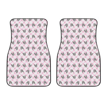 Pink Boston Terrier Plaid Print Front Car Floor Mats