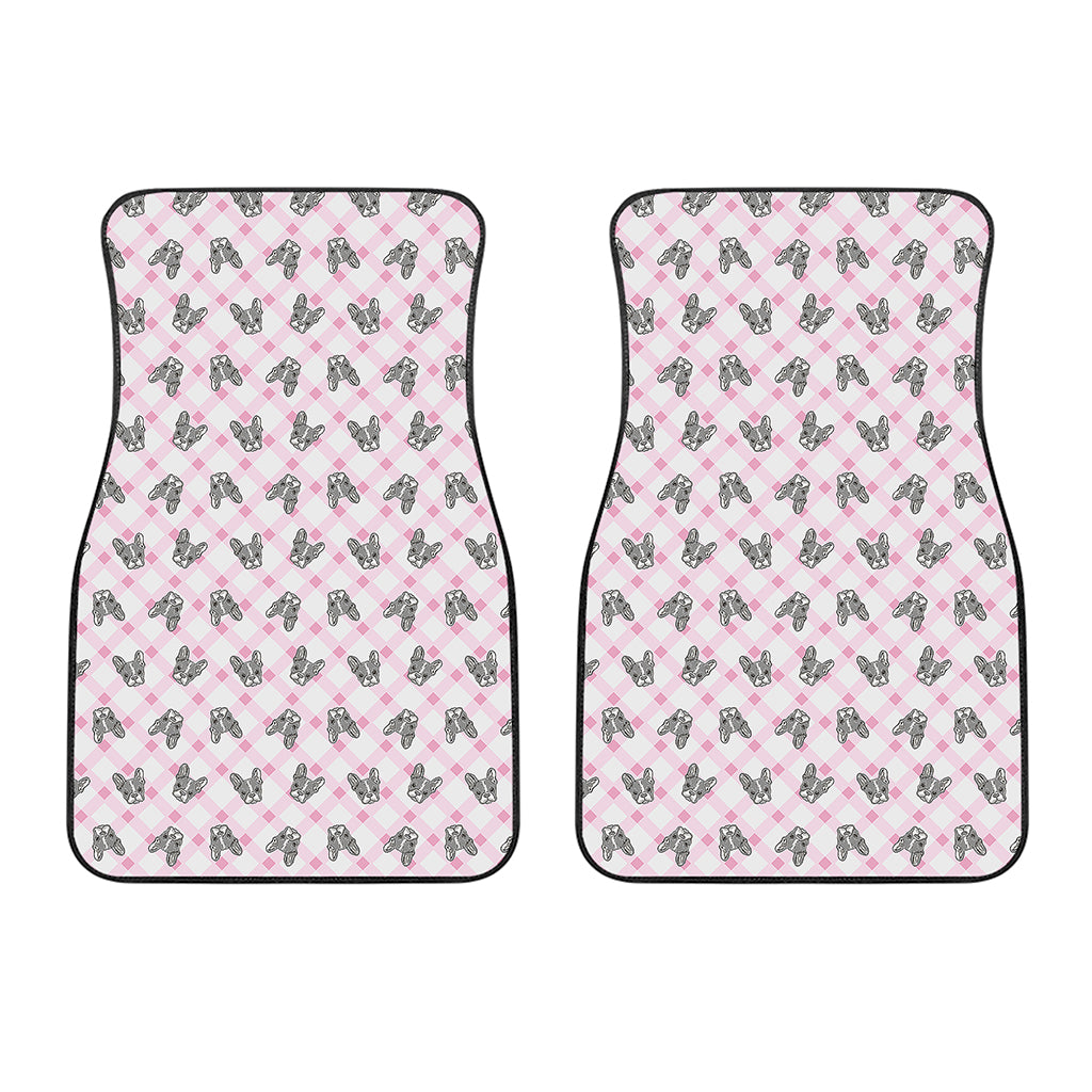 Pink Boston Terrier Plaid Print Front Car Floor Mats