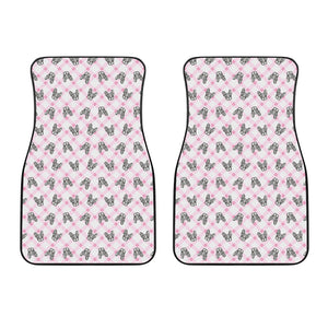 Pink Boston Terrier Plaid Print Front Car Floor Mats