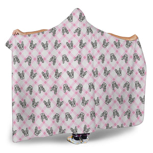 Pink Boston Terrier Plaid Print Hooded Blanket