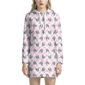 Pink Boston Terrier Plaid Print Pullover Hoodie Dress