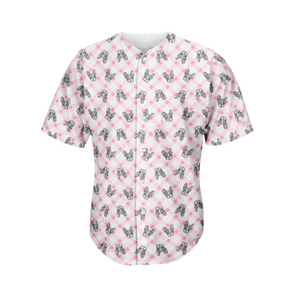 Pink Boston Terrier Plaid Print Men's Baseball Jersey