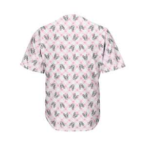 Pink Boston Terrier Plaid Print Men's Baseball Jersey