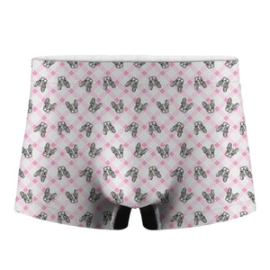 Pink Boston Terrier Plaid Print Men's Boxer Briefs