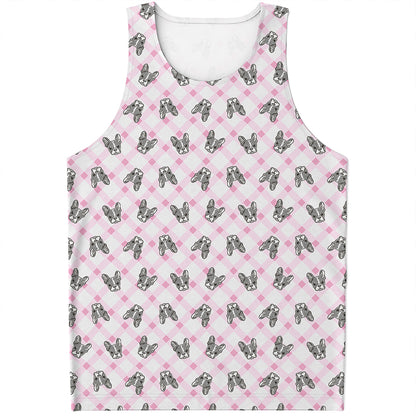 Pink Boston Terrier Plaid Print Men's Tank Top