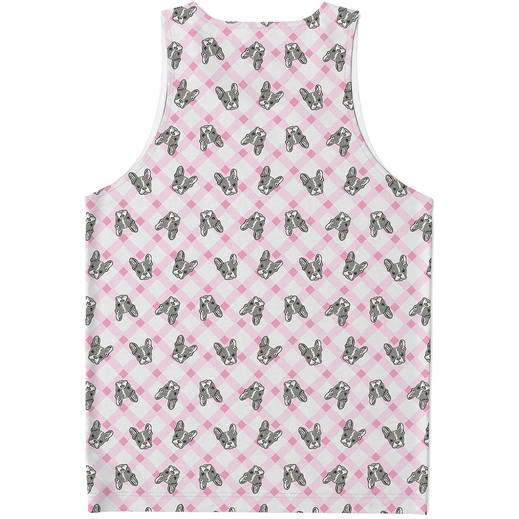 Pink Boston Terrier Plaid Print Men's Tank Top