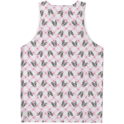 Pink Boston Terrier Plaid Print Men's Tank Top