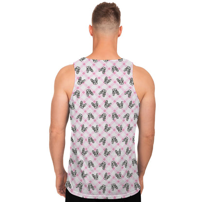 Pink Boston Terrier Plaid Print Men's Tank Top