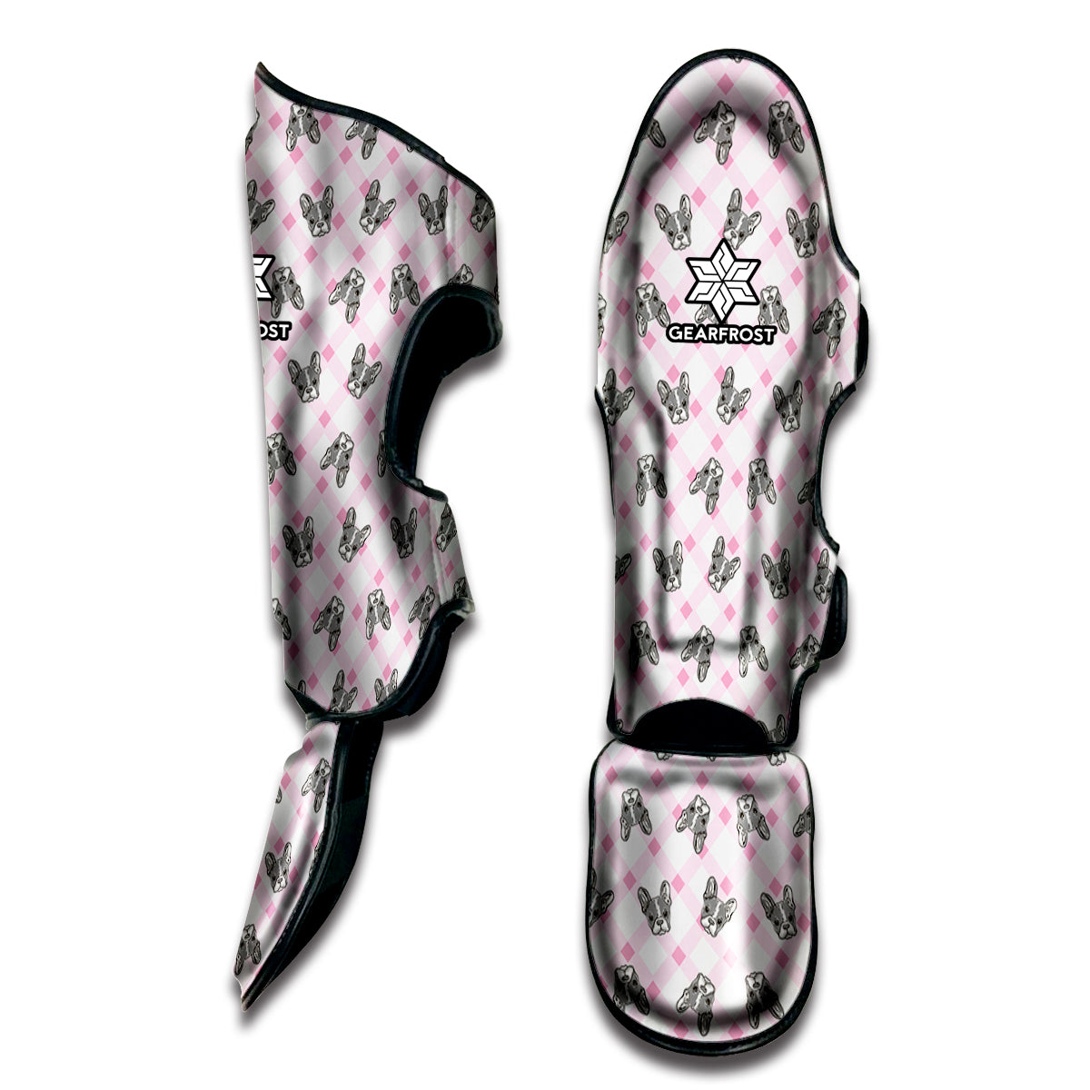 Pink Boston Terrier Plaid Print Muay Thai Shin Guard