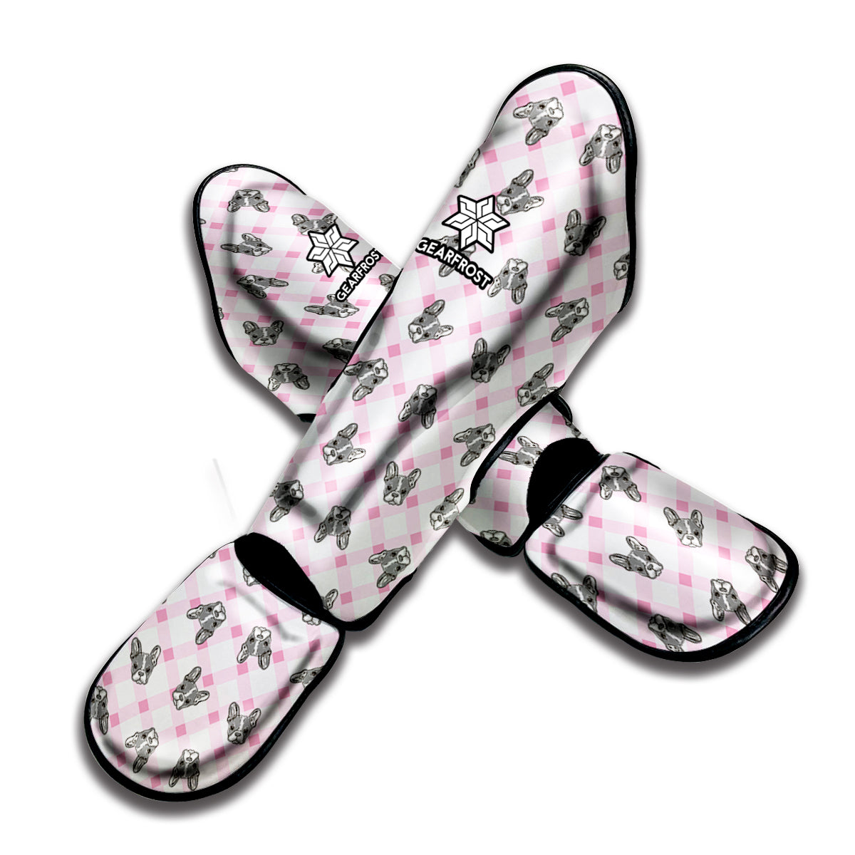Pink Boston Terrier Plaid Print Muay Thai Shin Guard
