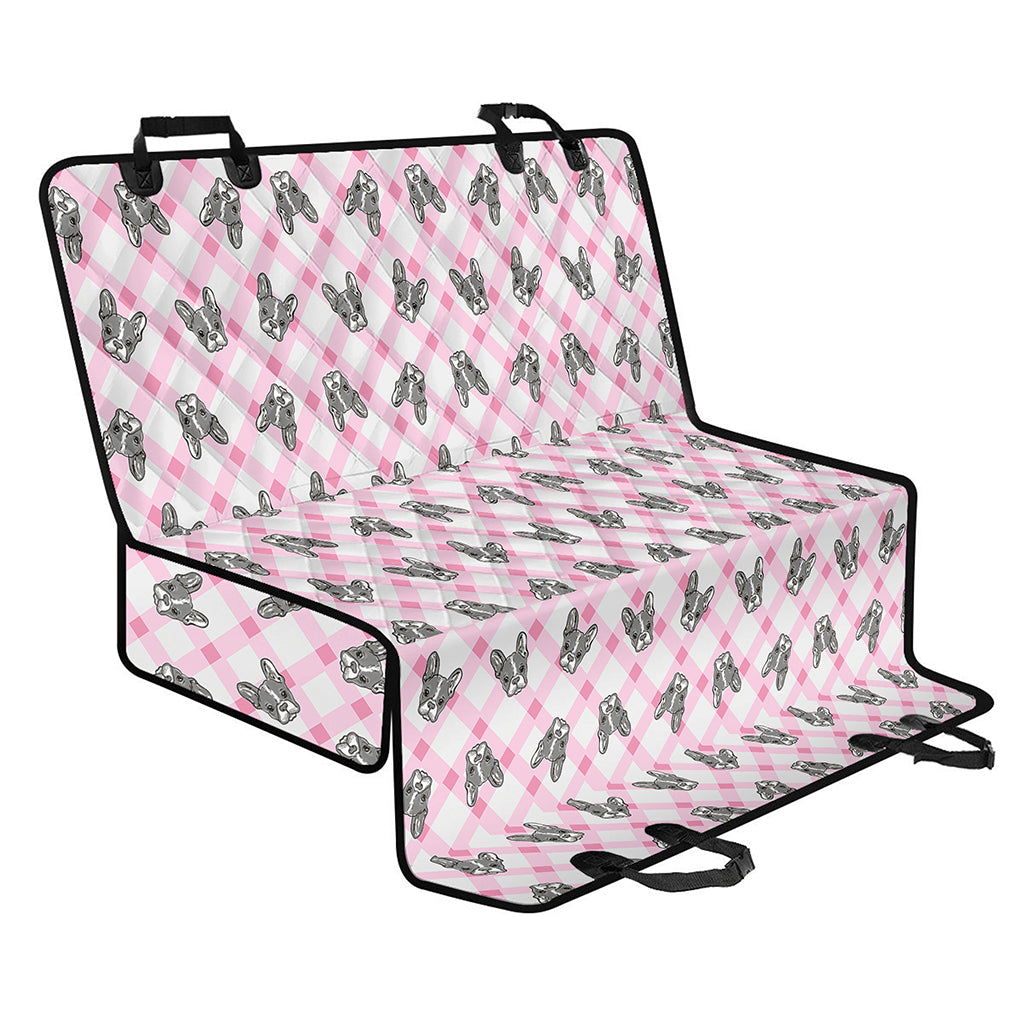 Pink Boston Terrier Plaid Print Pet Car Back Seat Cover