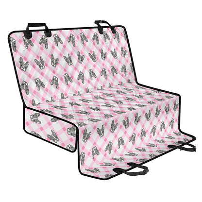 Pink Boston Terrier Plaid Print Pet Car Back Seat Cover