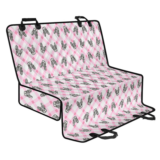 Pink Boston Terrier Plaid Print Pet Car Back Seat Cover