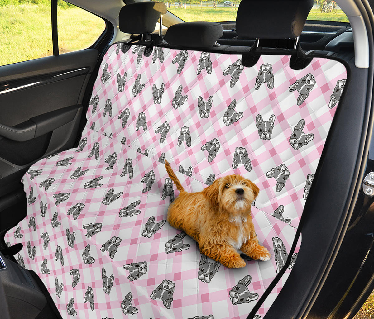 Pink Boston Terrier Plaid Print Pet Car Back Seat Cover