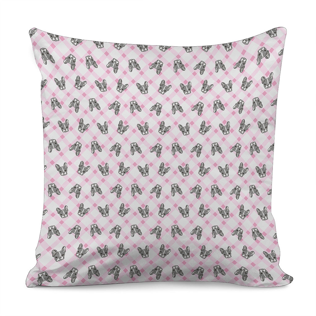 Pink Boston Terrier Plaid Print Pillow Cover