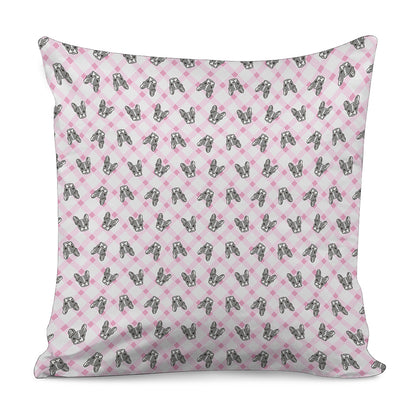 Pink Boston Terrier Plaid Print Pillow Cover
