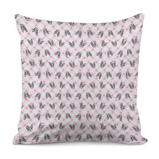Pink Boston Terrier Plaid Print Pillow Cover