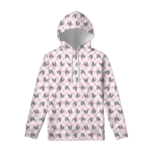 Pink Boston Terrier Plaid Print Pullover Hoodie